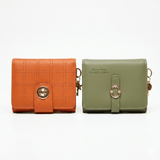 Stylish Compact Check Pattern PU Leather Wallet With Metal Button Closure ~ Camel Brown - Malzio