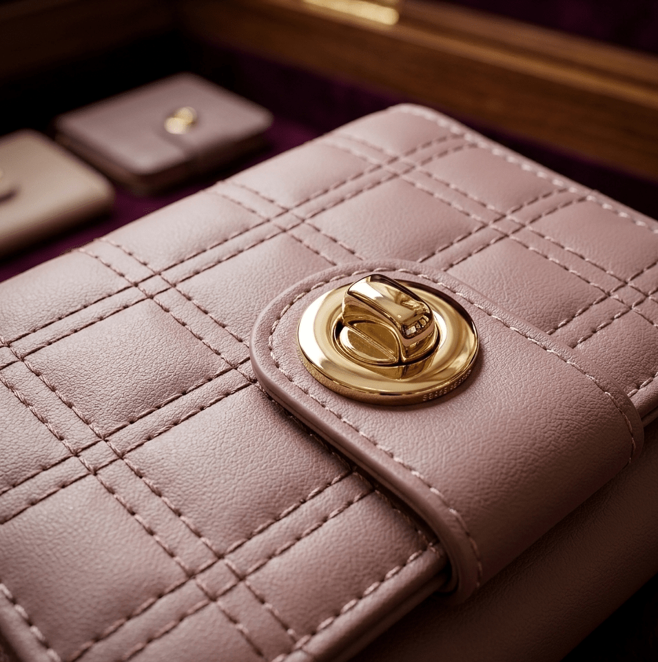 Stylish Compact Check Pattern PU Leather Wallet With Metal Button Closure ~ Camel Brown - Malzio