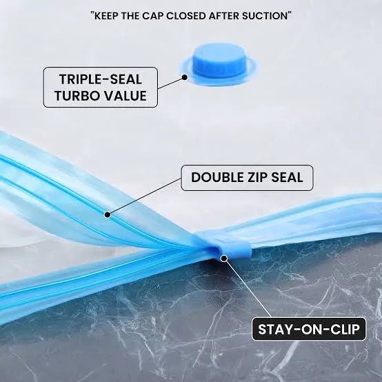 Vacuum Storage Bags Set (5 Bags + 1 Hand Pump) – Reusable Space Saver Compression Bags For Clothes, Bedding & Travel - Malzio